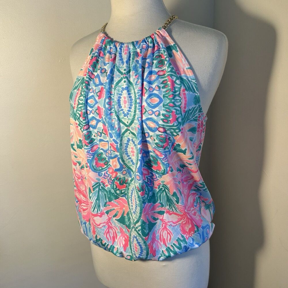 Lilly Pulitzer Bowen Top Womens Medium Halter Tank Blouse Party Beach Preppy
